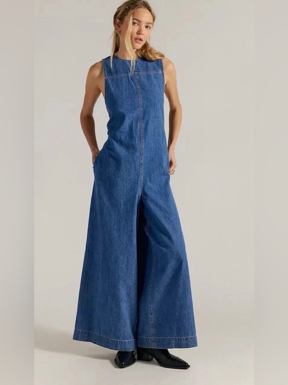 We The Free Do no wrong Wide-Leg Denim Jumpsuit - Blue